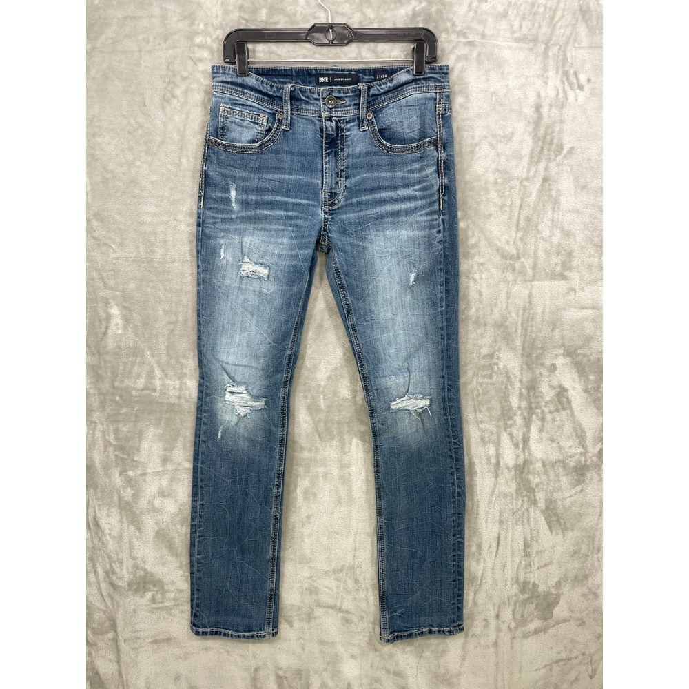 BKE Jake Straight Jeans Mens 31x33 Blue Medium Wash Denim Stretch Distressed